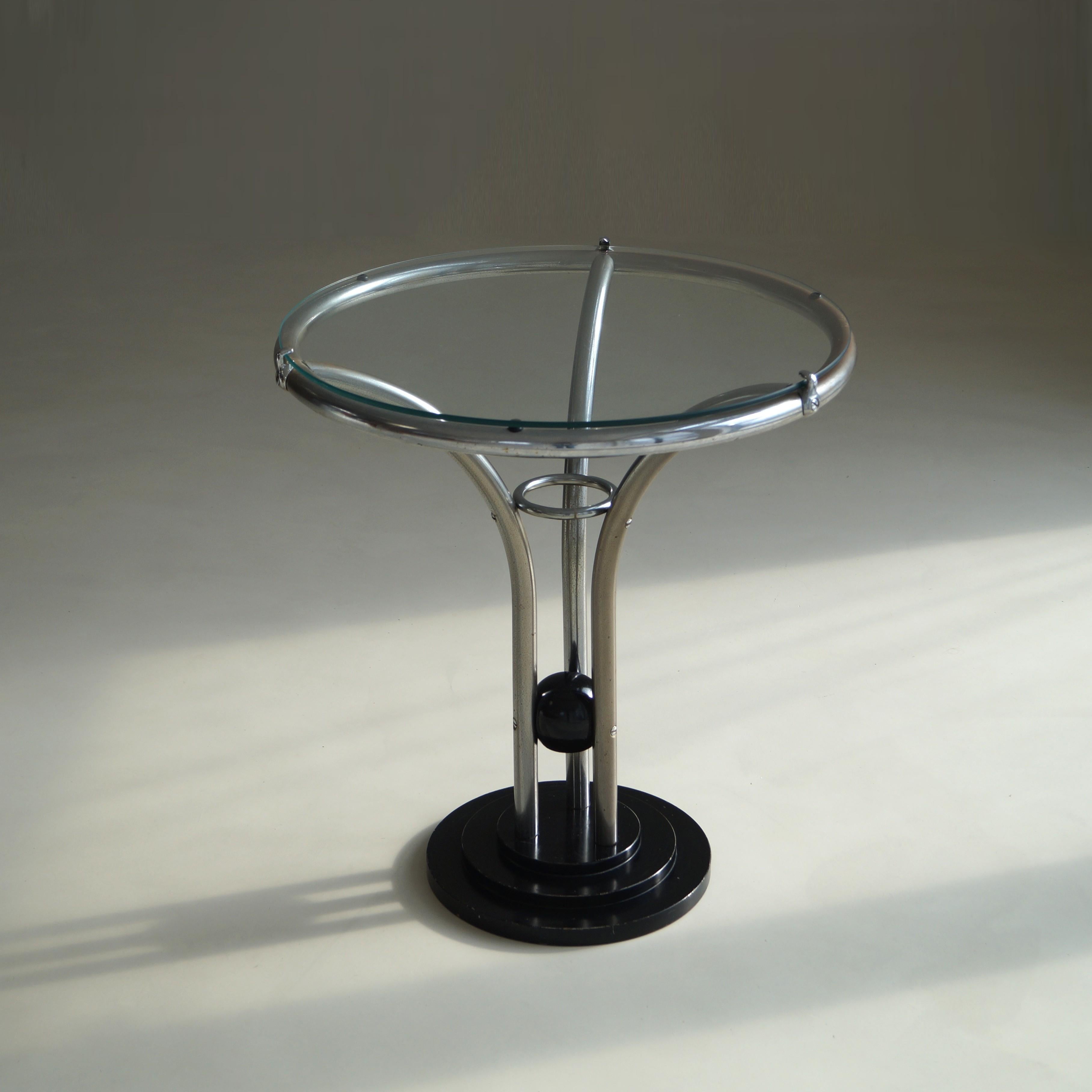 Art Deco Tubular Chrome, Black Ball and Glass Top Side Table, ca. 1935 For Sale 9