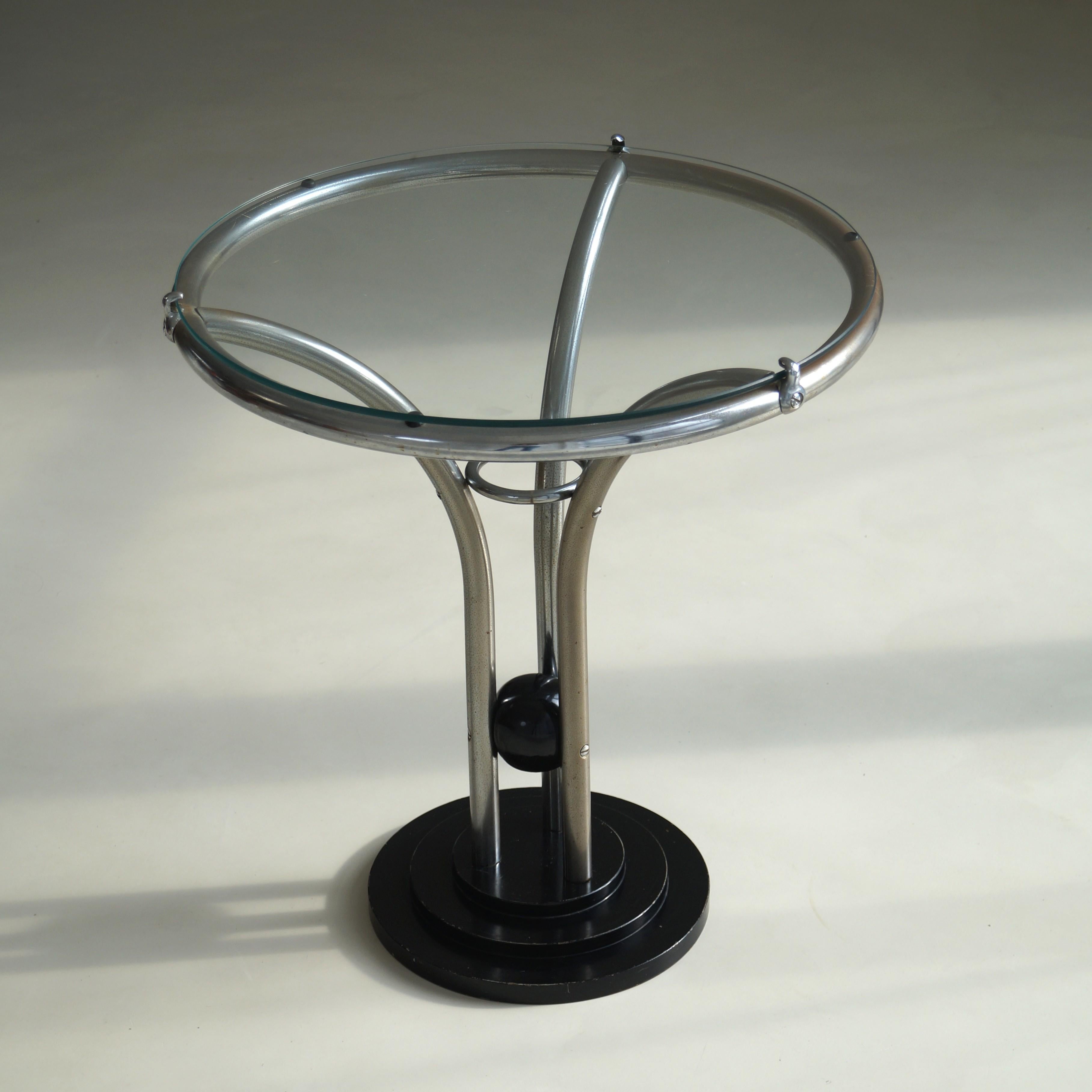 Art Deco Tubular Chrome, Black Ball and Glass Top Side Table, ca. 1935 For Sale 11