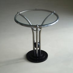 Bauhaus Tubular Chrome, Black Ball and Glass Top Side Table, ca. 1935