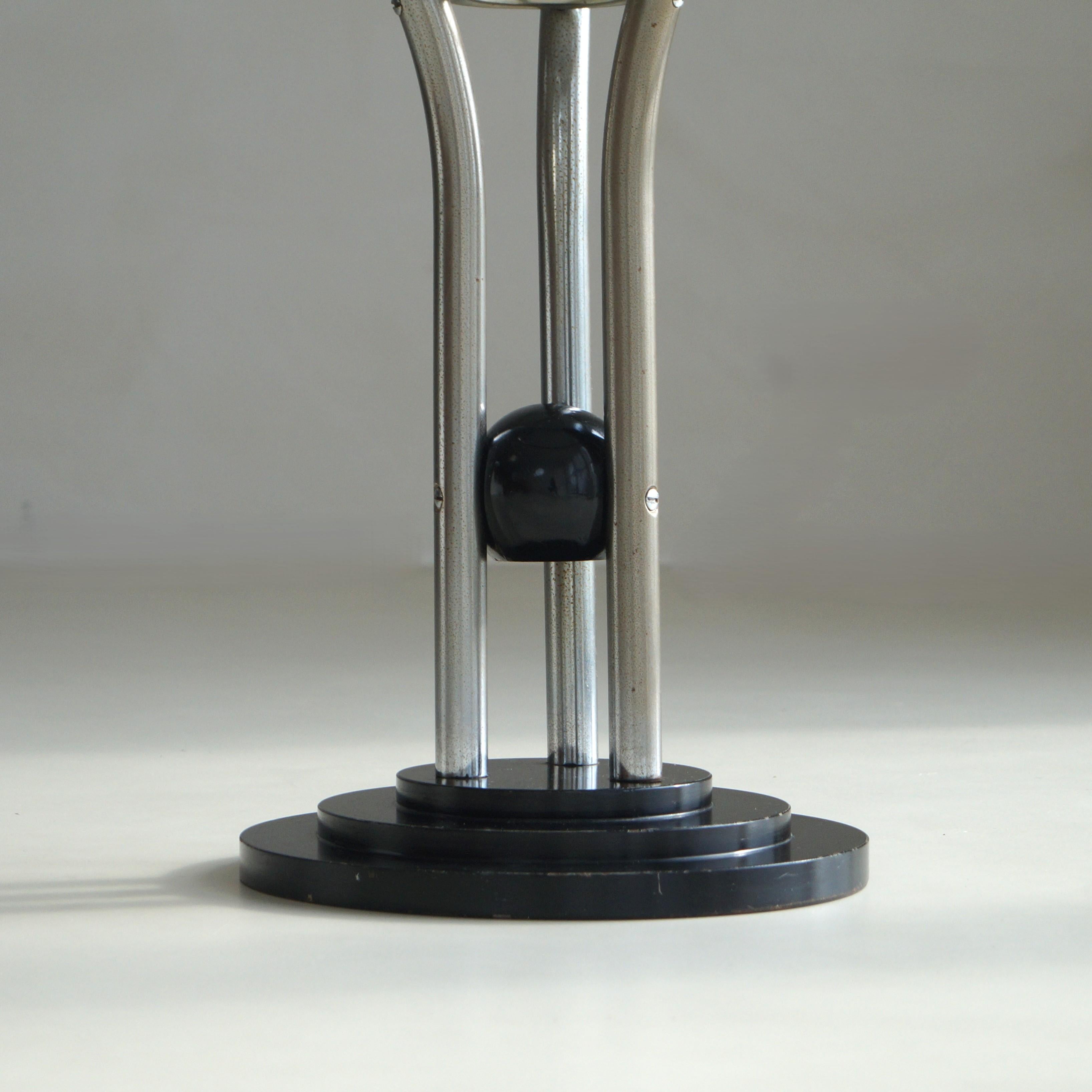 Lacquered Art Deco Tubular Chrome, Black Ball and Glass Top Side Table, ca. 1935 For Sale