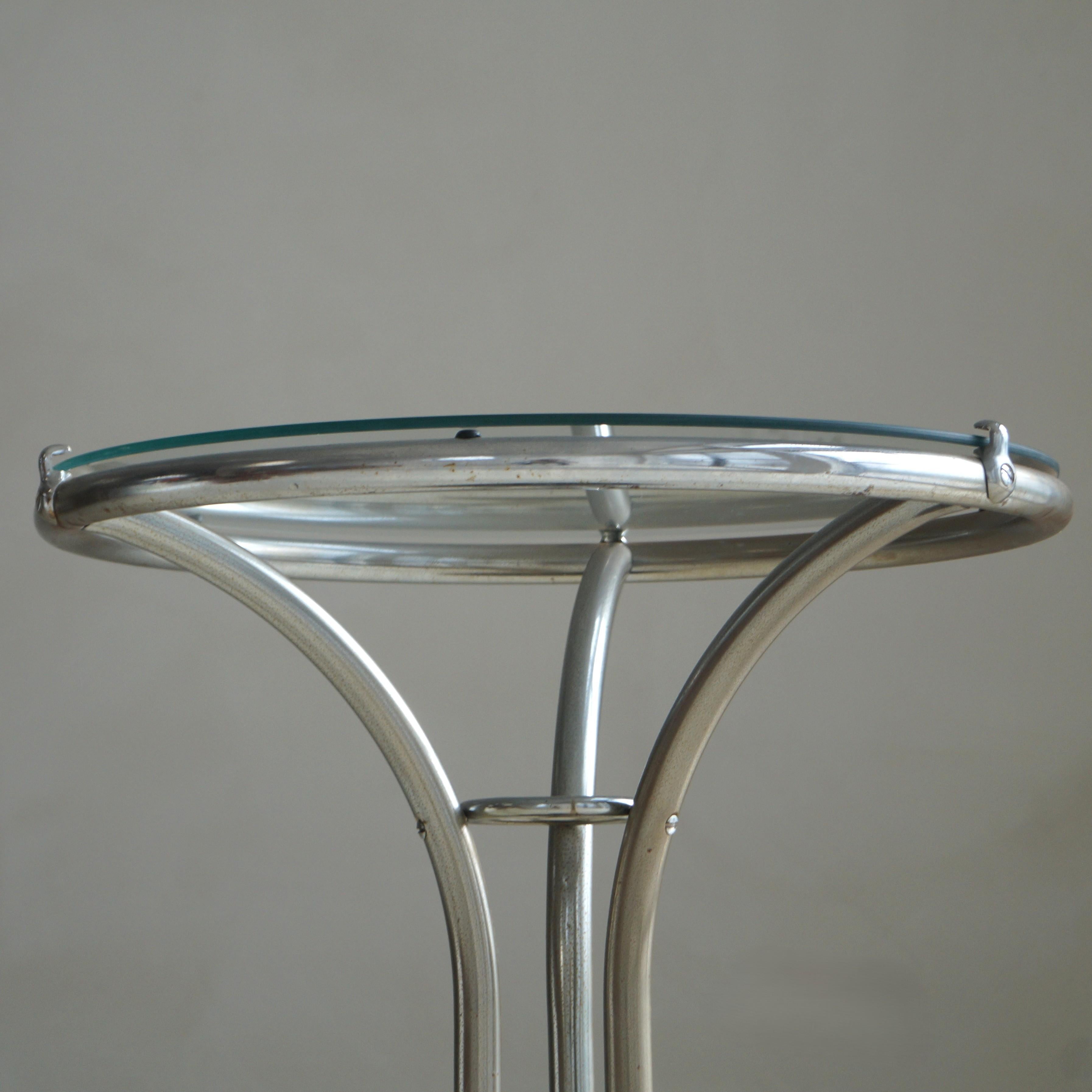 Mid-20th Century Art Deco Tubular Chrome, Black Ball and Glass Top Side Table, ca. 1935 For Sale