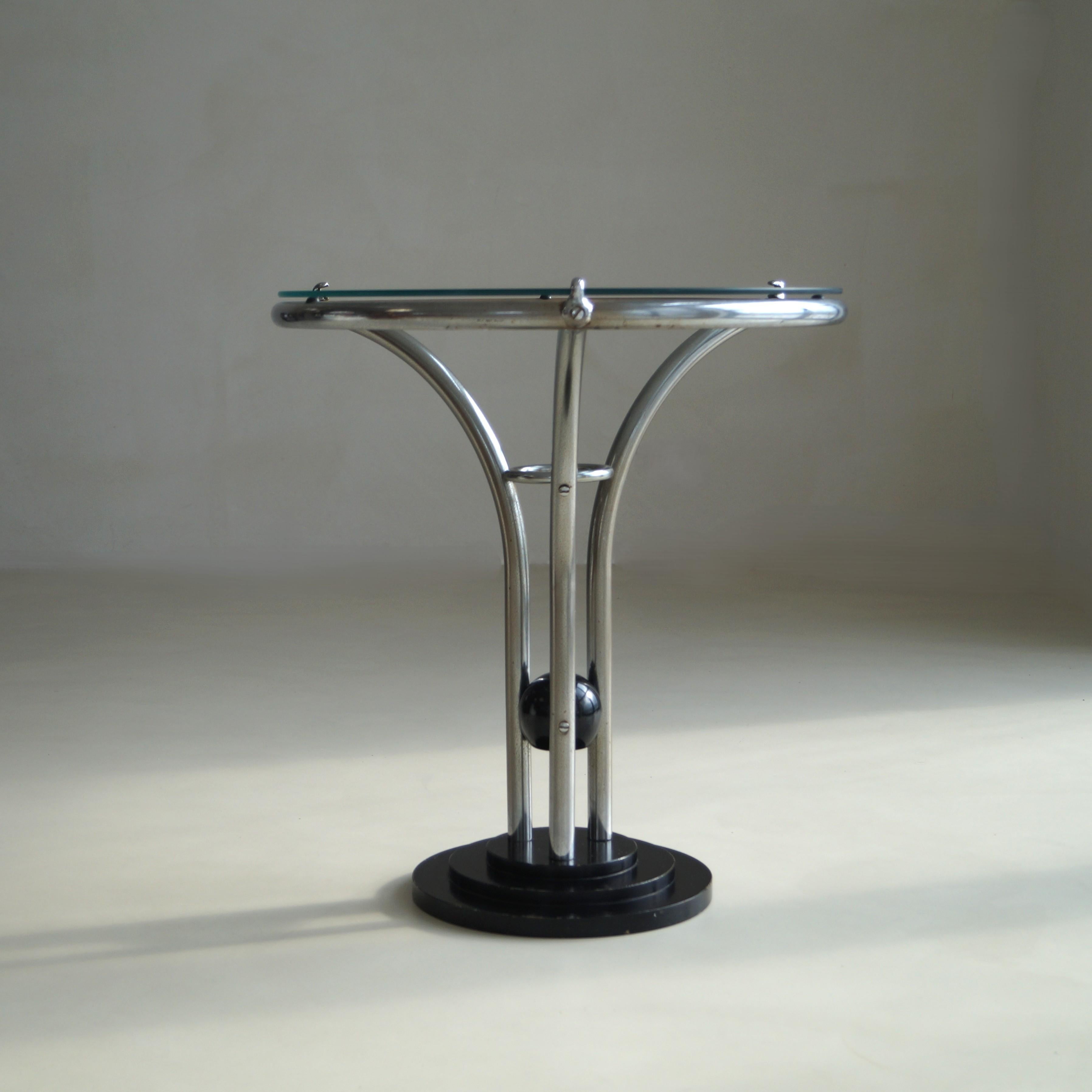 Art Deco Tubular Chrome, Black Ball and Glass Top Side Table, ca. 1935 For Sale 1