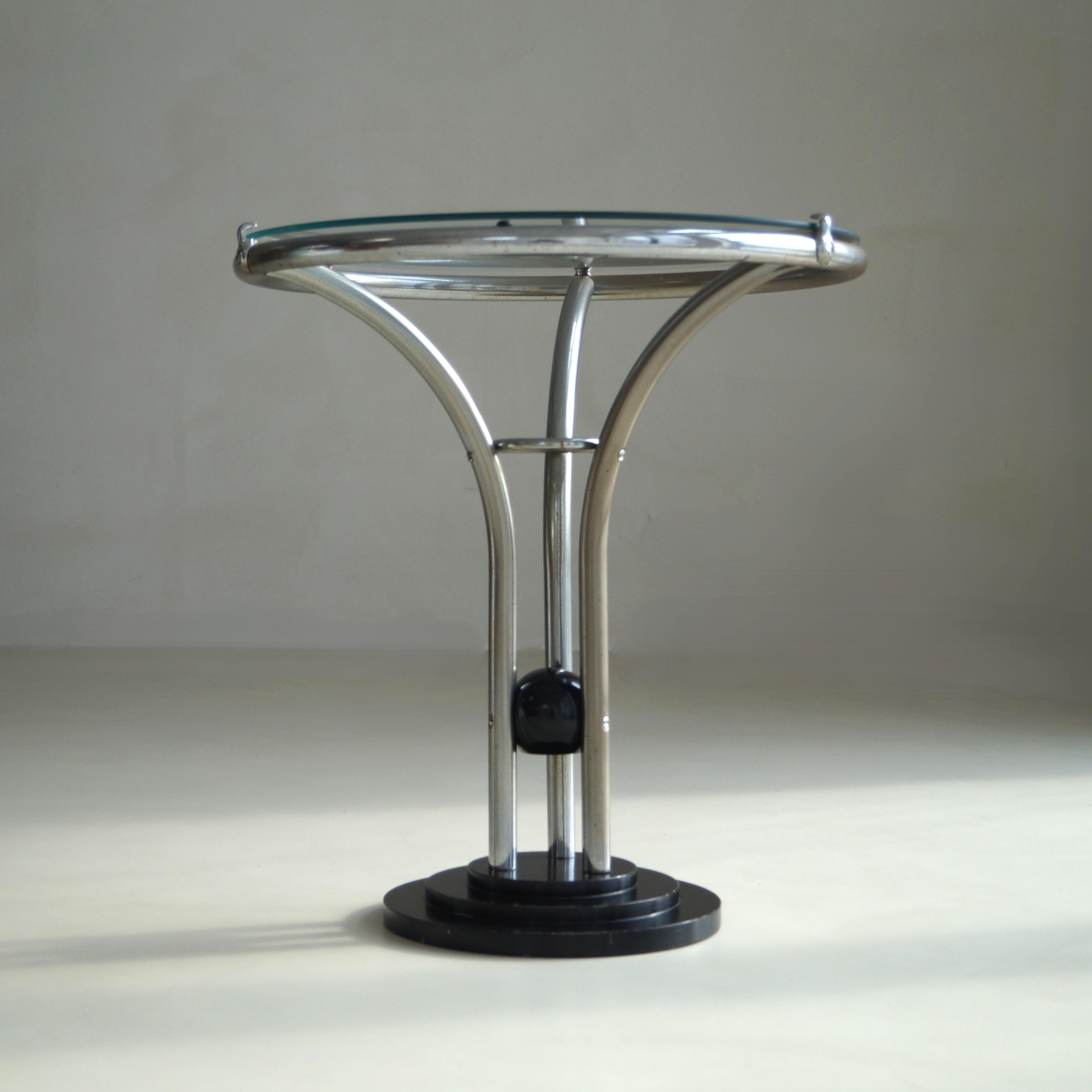 Art Deco Tubular Chrome, Black Ball and Glass Top Side Table, ca. 1935 For Sale 2