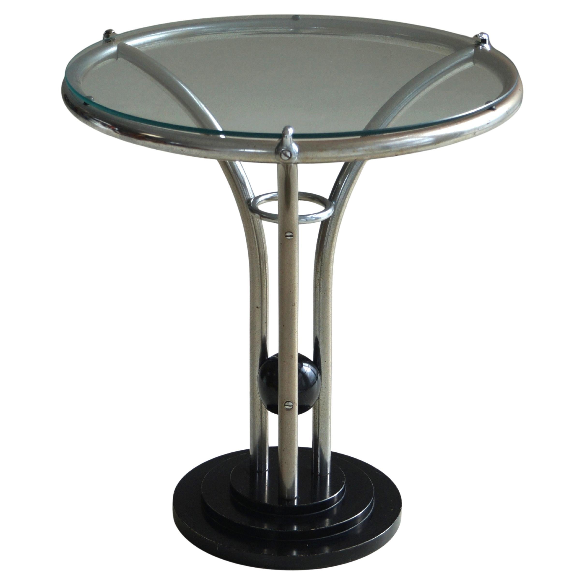 Art Deco Tubular Chrome, Black Ball and Glass Top Side Table, ca. 1935 For Sale
