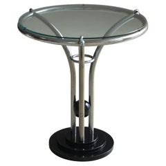 Art Deco Tubular Chrome, Black Ball and Glass Top Side Table, ca. 1935