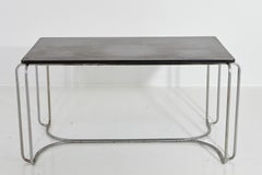 Art Deco Tubular Chrome Desk/Library Black Top Table Attrib to Wolfgang Hoffmann