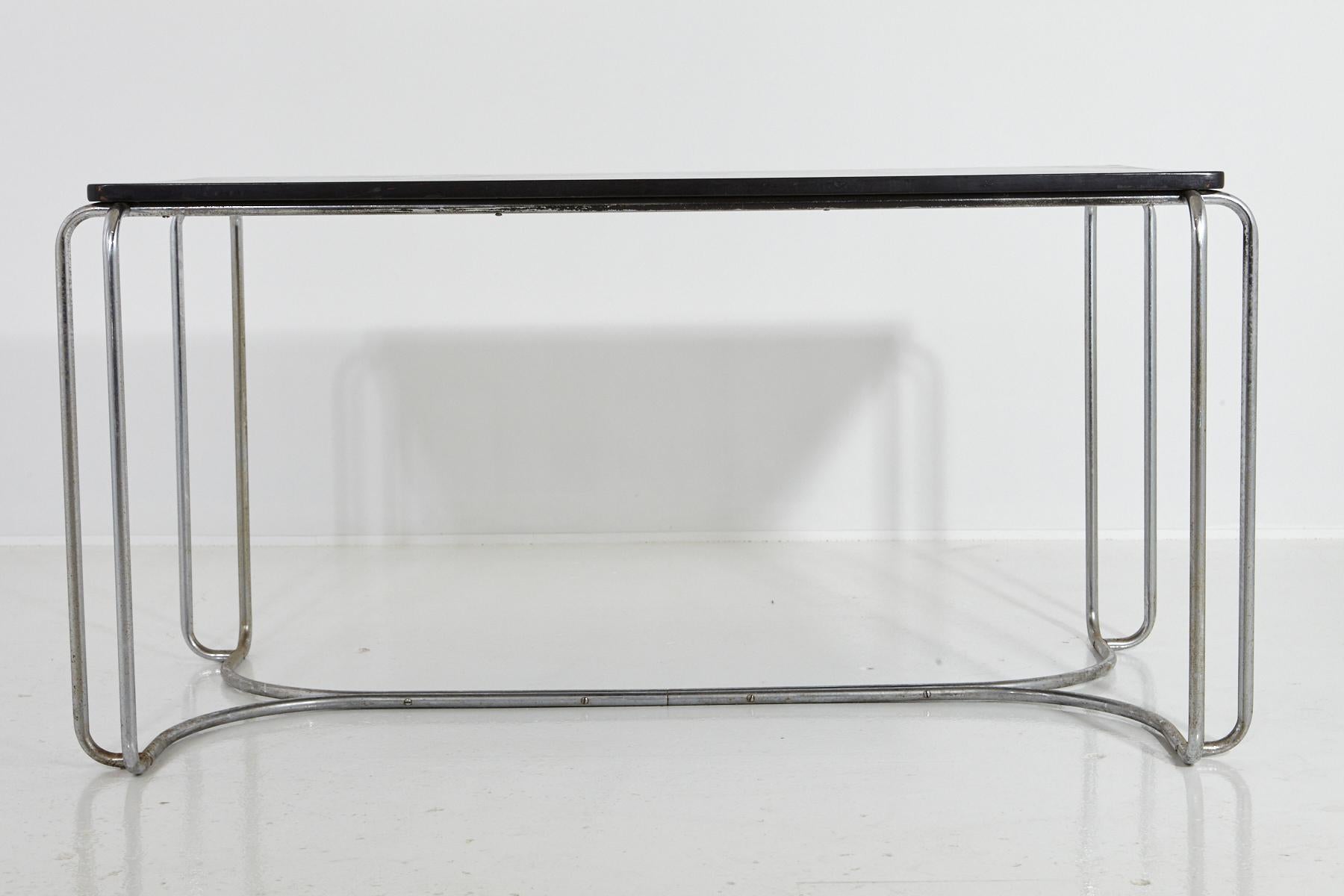 American Art Deco Tubular Chrome Desk/Library Black Top Table Attrib to Wolfgang Hoffmann For Sale