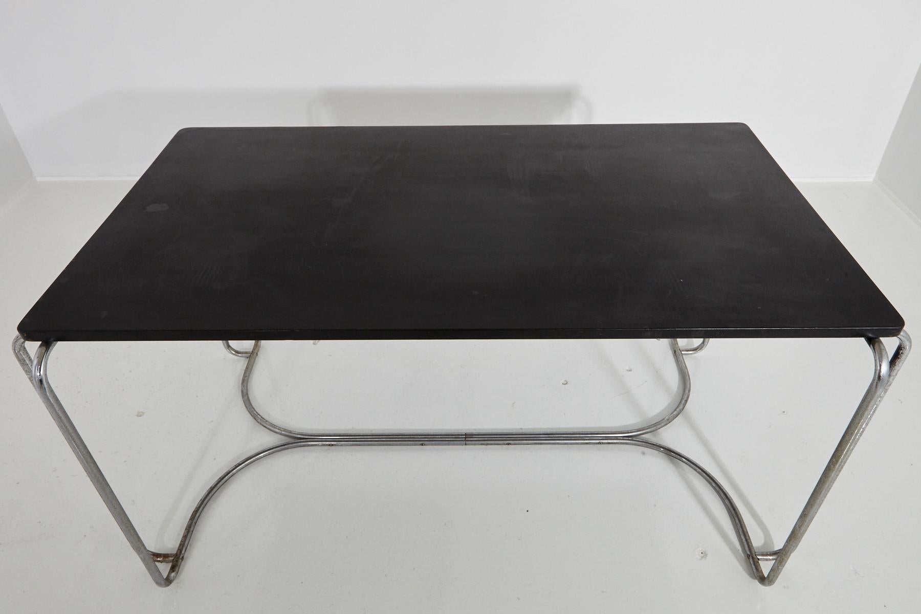 Art Deco Tubular Chrome Desk/Library Black Top Table Attrib to Wolfgang Hoffmann For Sale 3