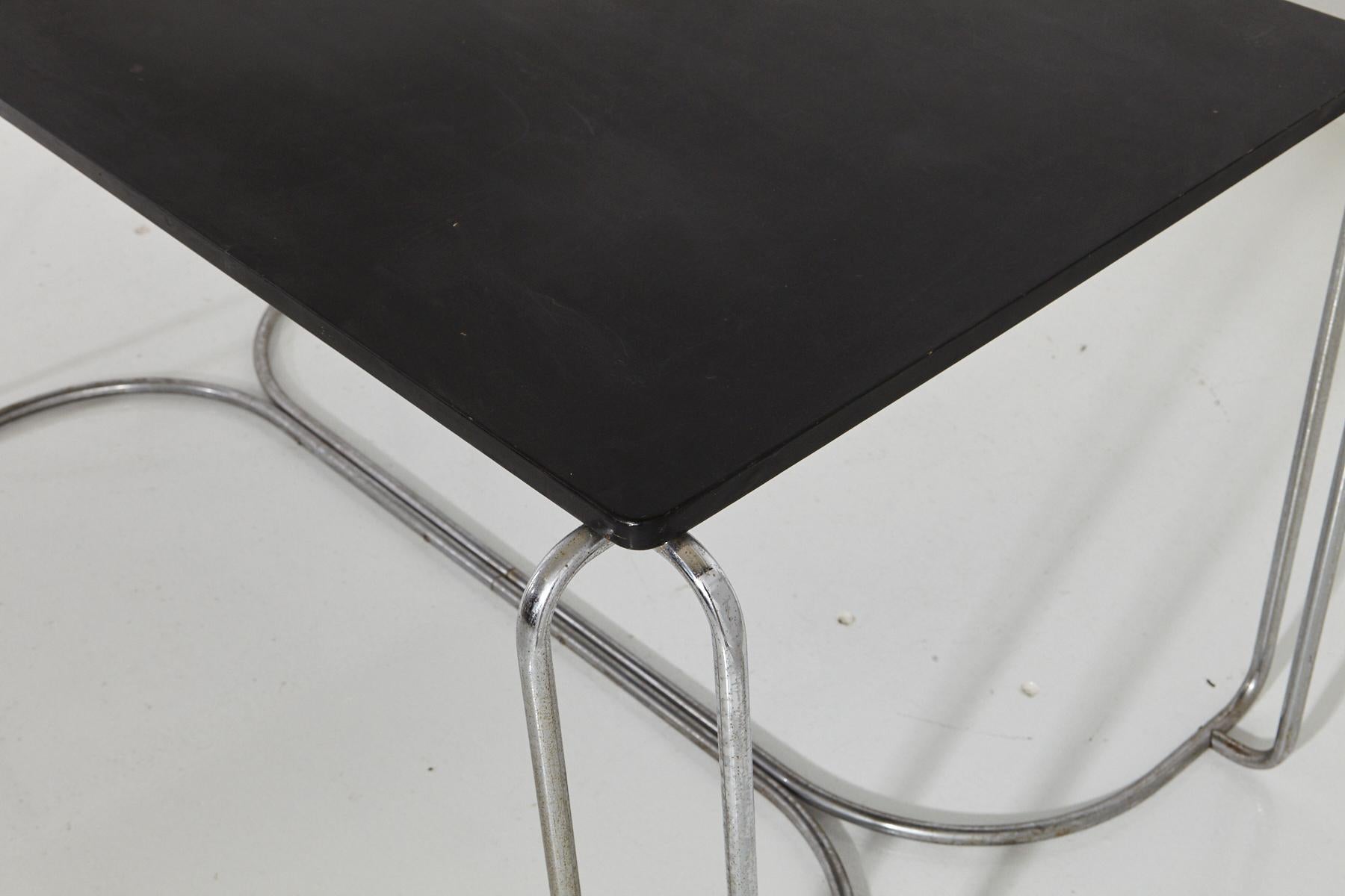 Art Deco Tubular Chrome Desk/Library Black Top Table Attrib to Wolfgang Hoffmann For Sale 4