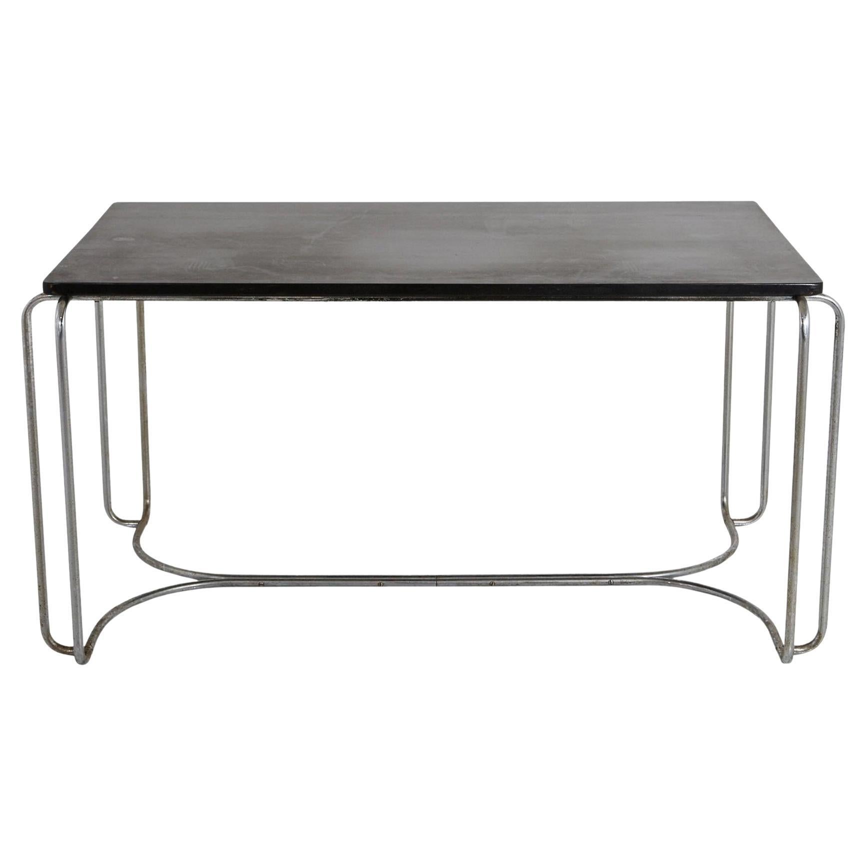 Art Deco Tubular Chrome Desk/Library Black Top Table Attrib to Wolfgang Hoffmann For Sale