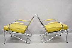 Art Deco Tubular Chrome Yellow Vinyl Club Lounge Arm Chair Attr Lloyd Mfg - Pair