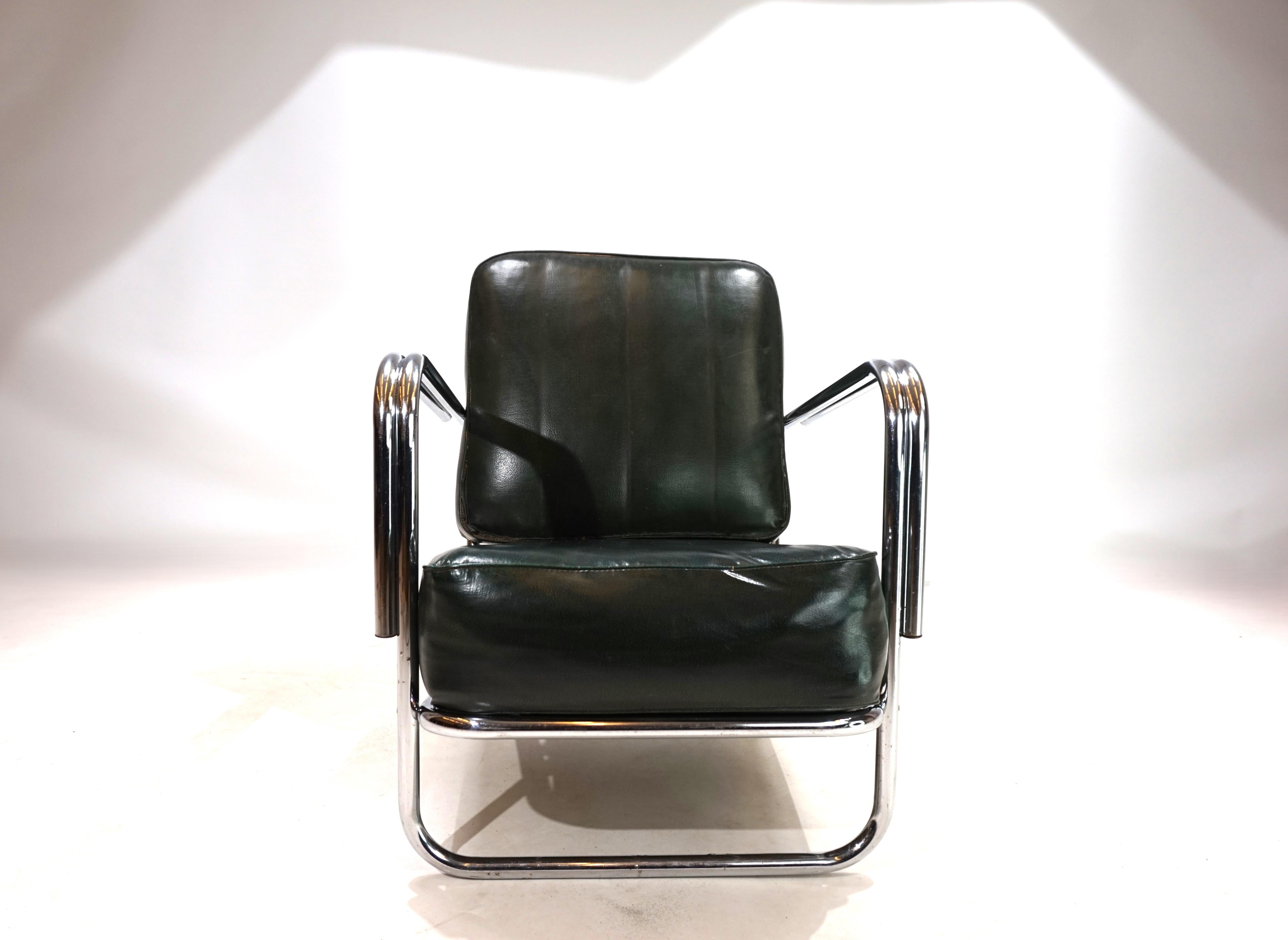 Americano Poltrona Art Deco in acciaio tubolare nello stile di Gilbert Rhode Troy Sunshade 1930 in vendita