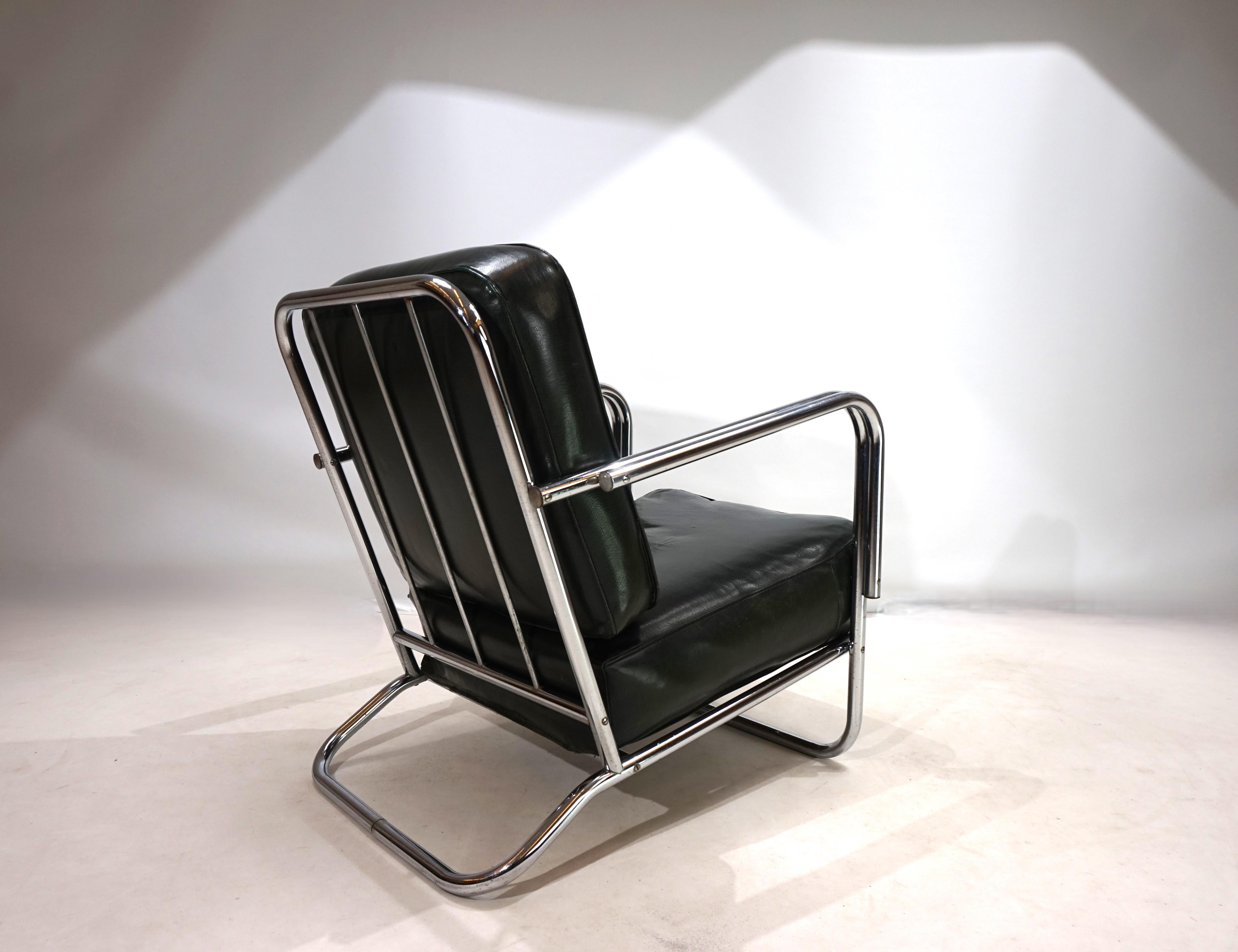 Metà XX secolo Poltrona Art Deco in acciaio tubolare nello stile di Gilbert Rhode Troy Sunshade 1930 in vendita