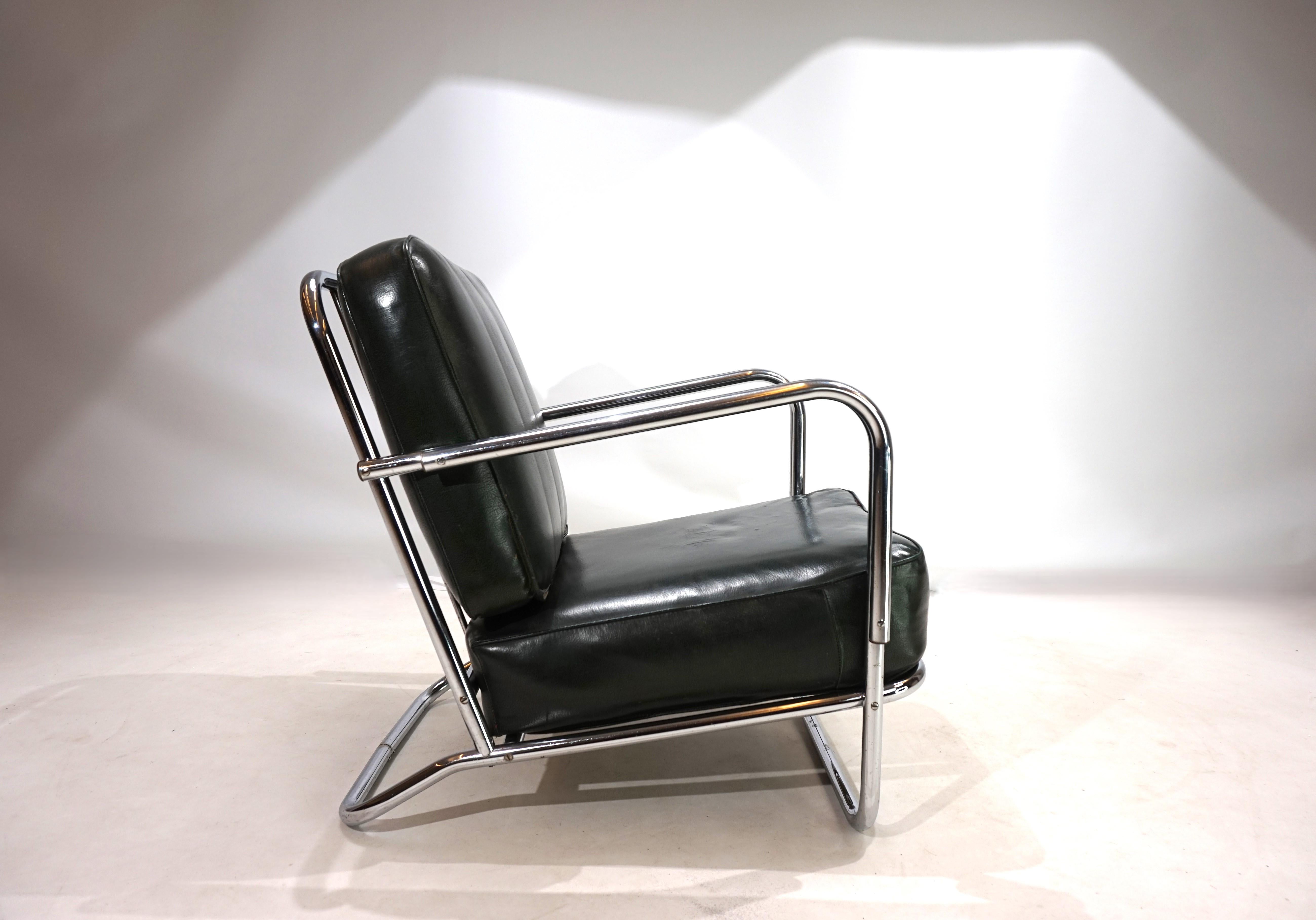 Materiale sintetico Poltrona Art Deco in acciaio tubolare nello stile di Gilbert Rhode Troy Sunshade 1930 in vendita