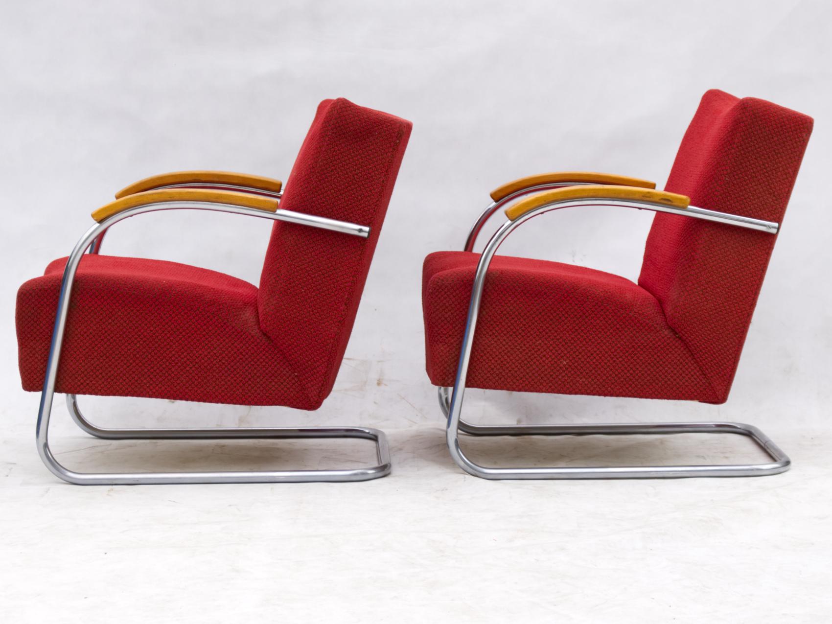 Czech Art Deco Tubular Steel Cantilever Armchairs Fn 21 by Mücke & Melder, circa 1930