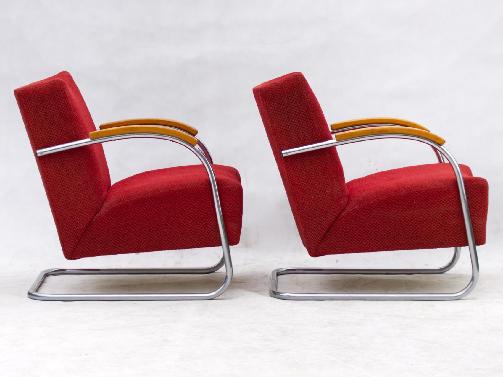 Art Deco Tubular Steel Cantilever Armchairs Fn 21 by Mücke & Melder, circa 1930 In Good Condition In Lucenec, SK