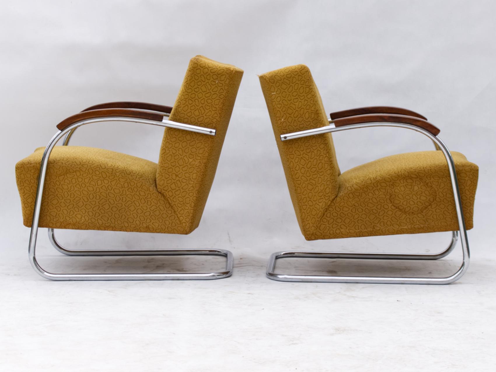 Czech Art Deco Tubular Steel Cantilever Armchairs Fn 21 by Mücke & Melder, circa 1930