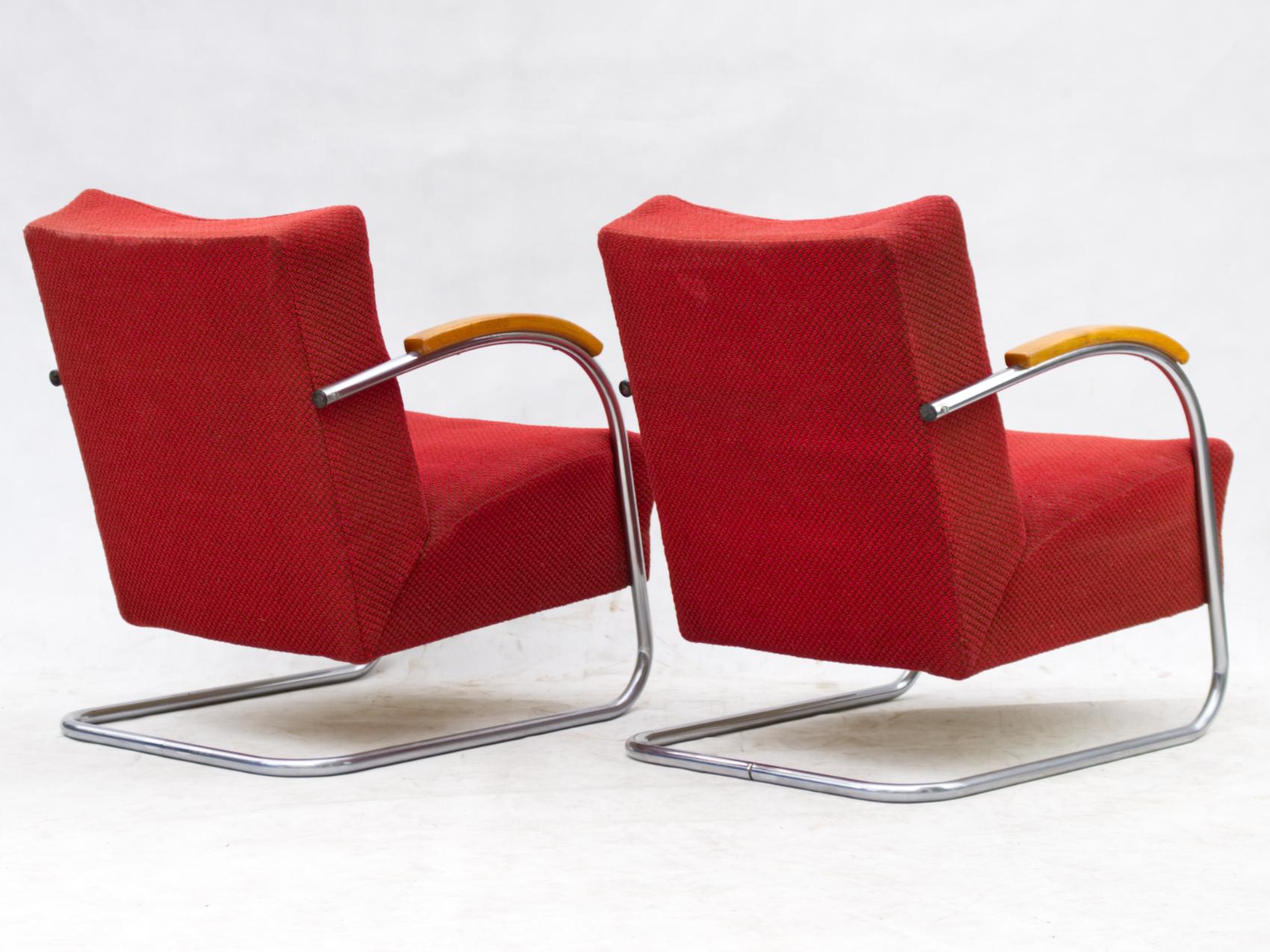 Mid-20th Century Art Deco Tubular Steel Cantilever Armchairs Fn 21 by Mücke & Melder, circa 1930