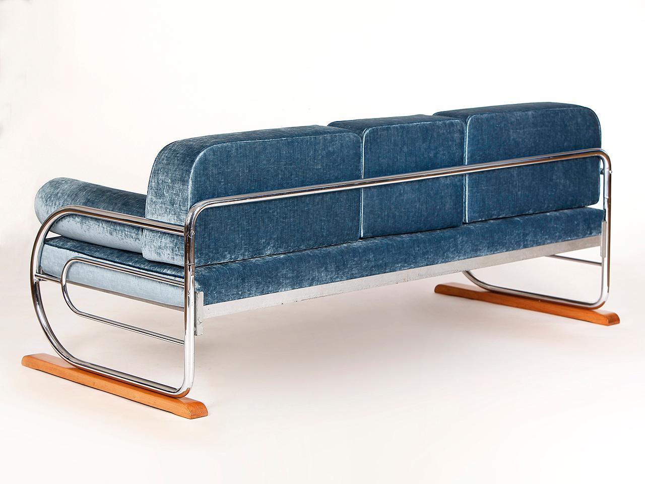 Mid-Century Modern Art Deco Tubular Steel Couch Daybed from H. Gottwald, 1930s