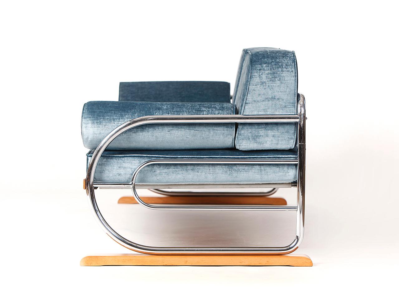 Czech Art Deco Tubular Steel Couch Daybed from H. Gottwald, 1930s
