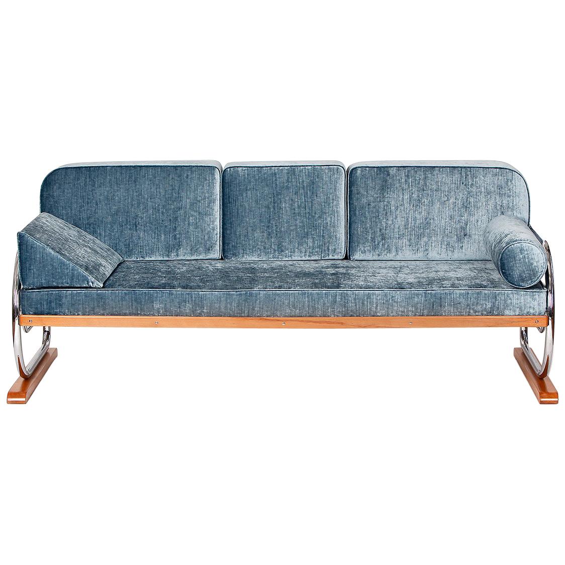 Art Deco Tubular Steel Couch Daybed from H. Gottwald, 1930s