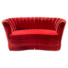 Used Art Deco Tufted Curved Shell Settee' .. fuchsia pink velvet / Denmark