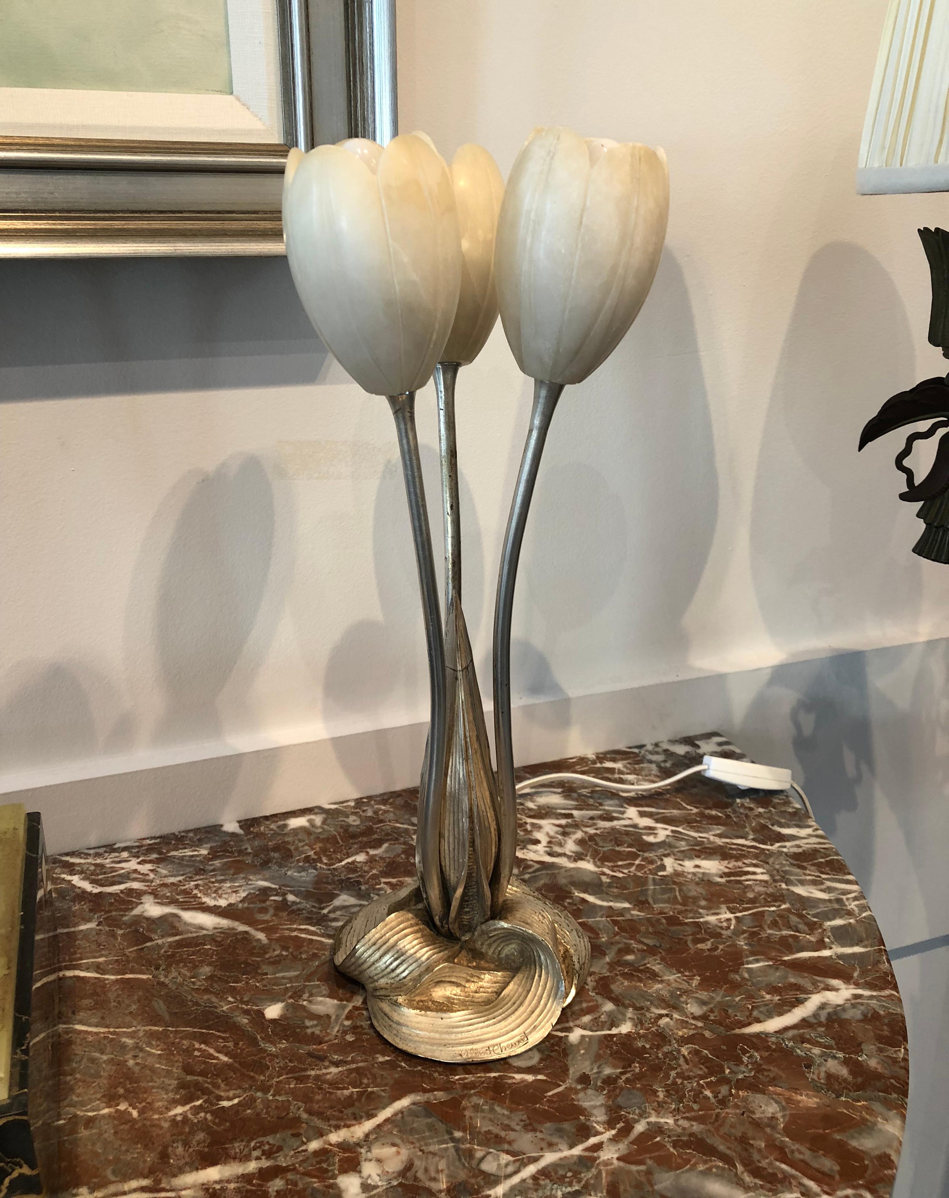 French Art Deco Tulip Table Lamp by Albert Cheuret For Sale