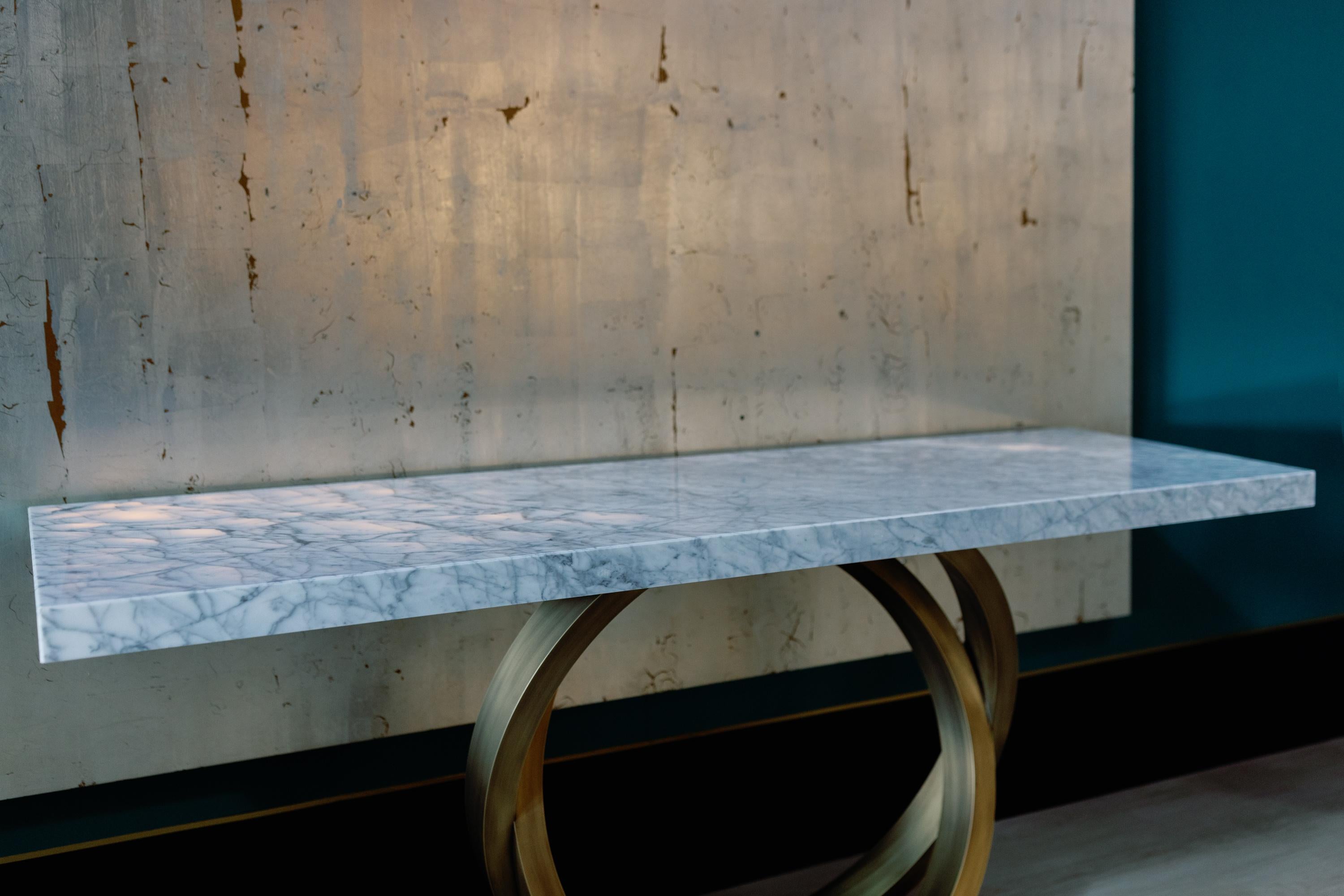 Brass Art Deco Armilar Console Table, Carrara Marble, Handmade Portugal by Greenapple For Sale
