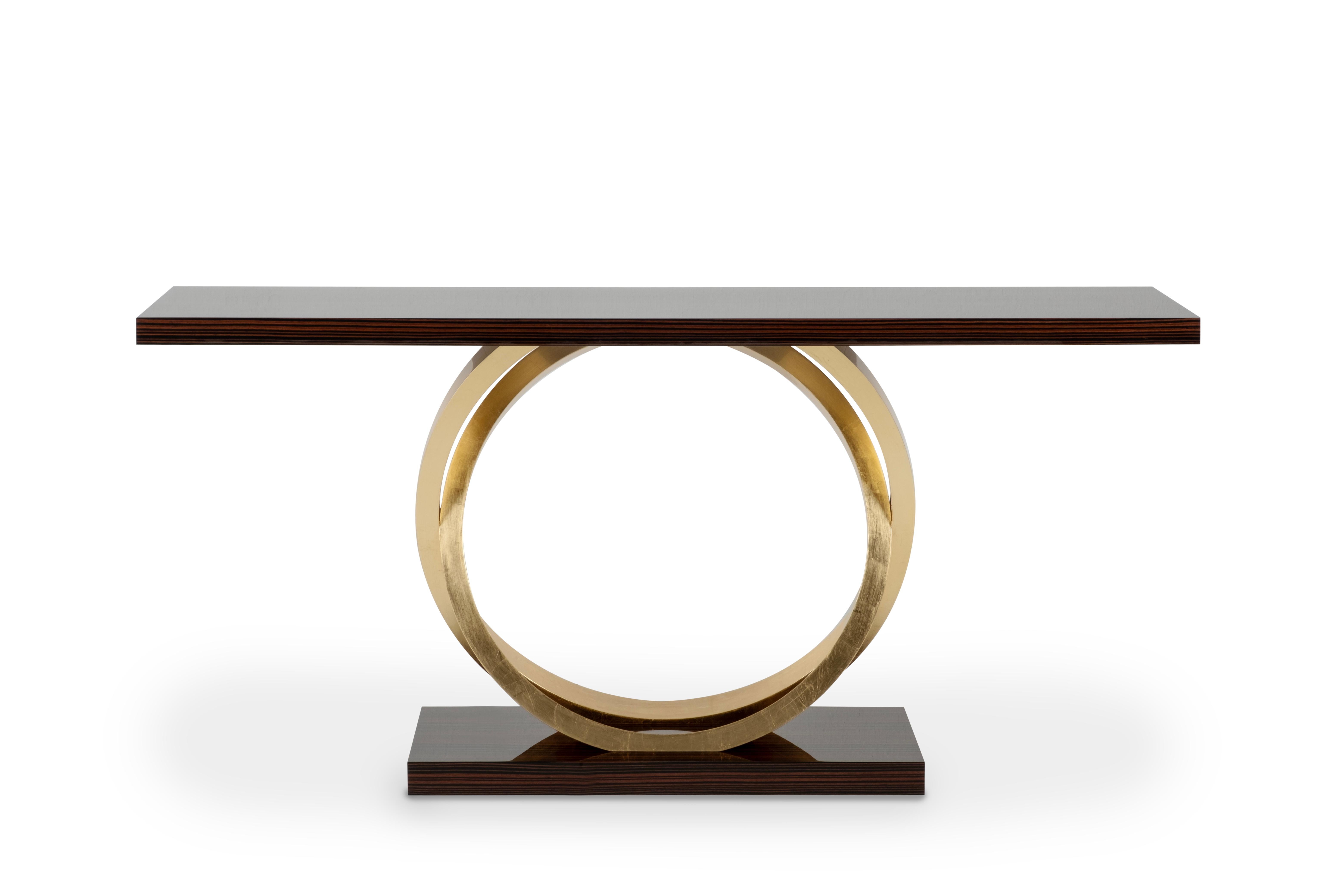 Moderne Table console Armilar Art Déco, feuille d'or ébène, fabriquée à la main au Portugal par Greenapple en vente