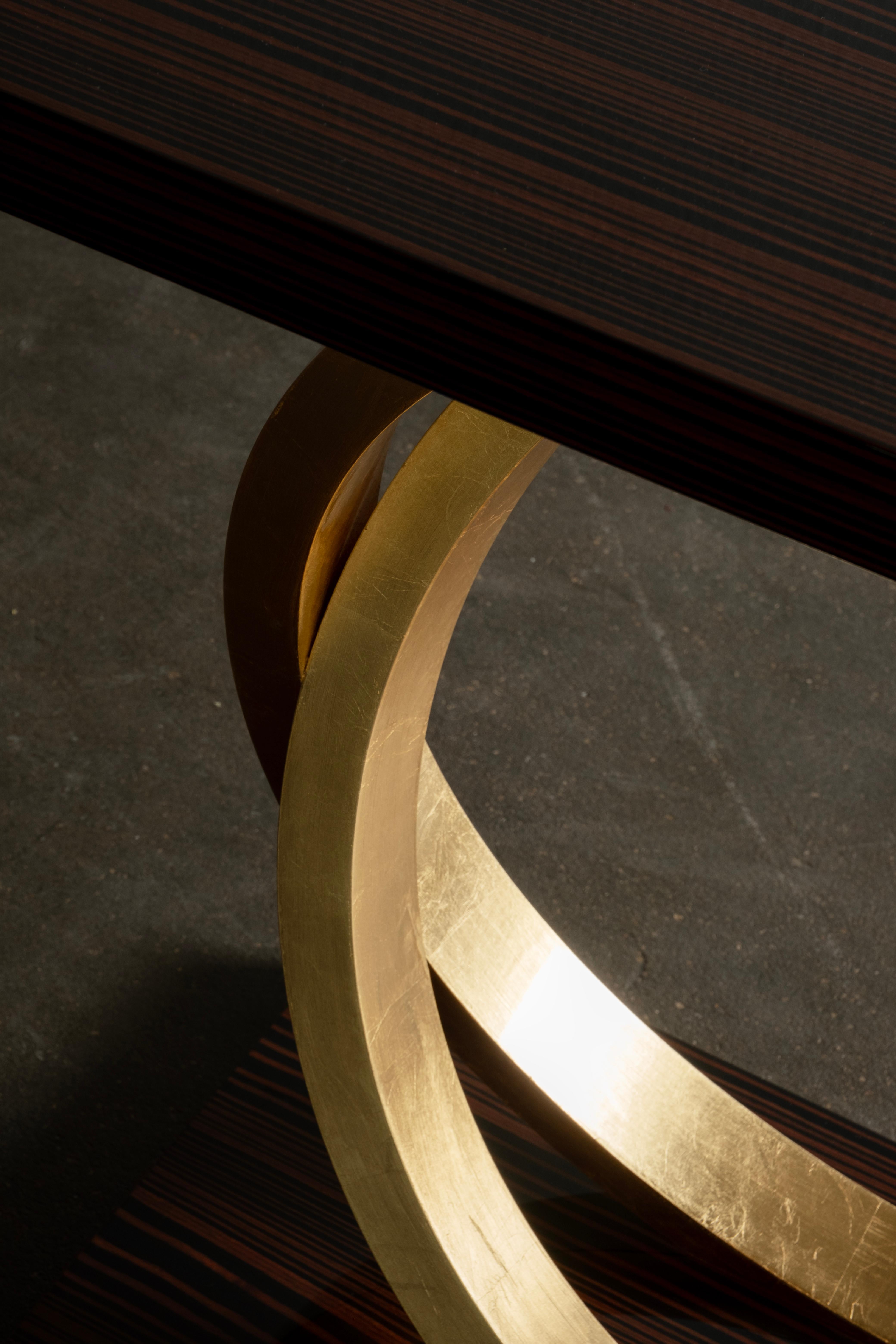 Fait main Table console Armilar Art Déco, feuille d'or ébène, fabriquée à la main au Portugal par Greenapple en vente