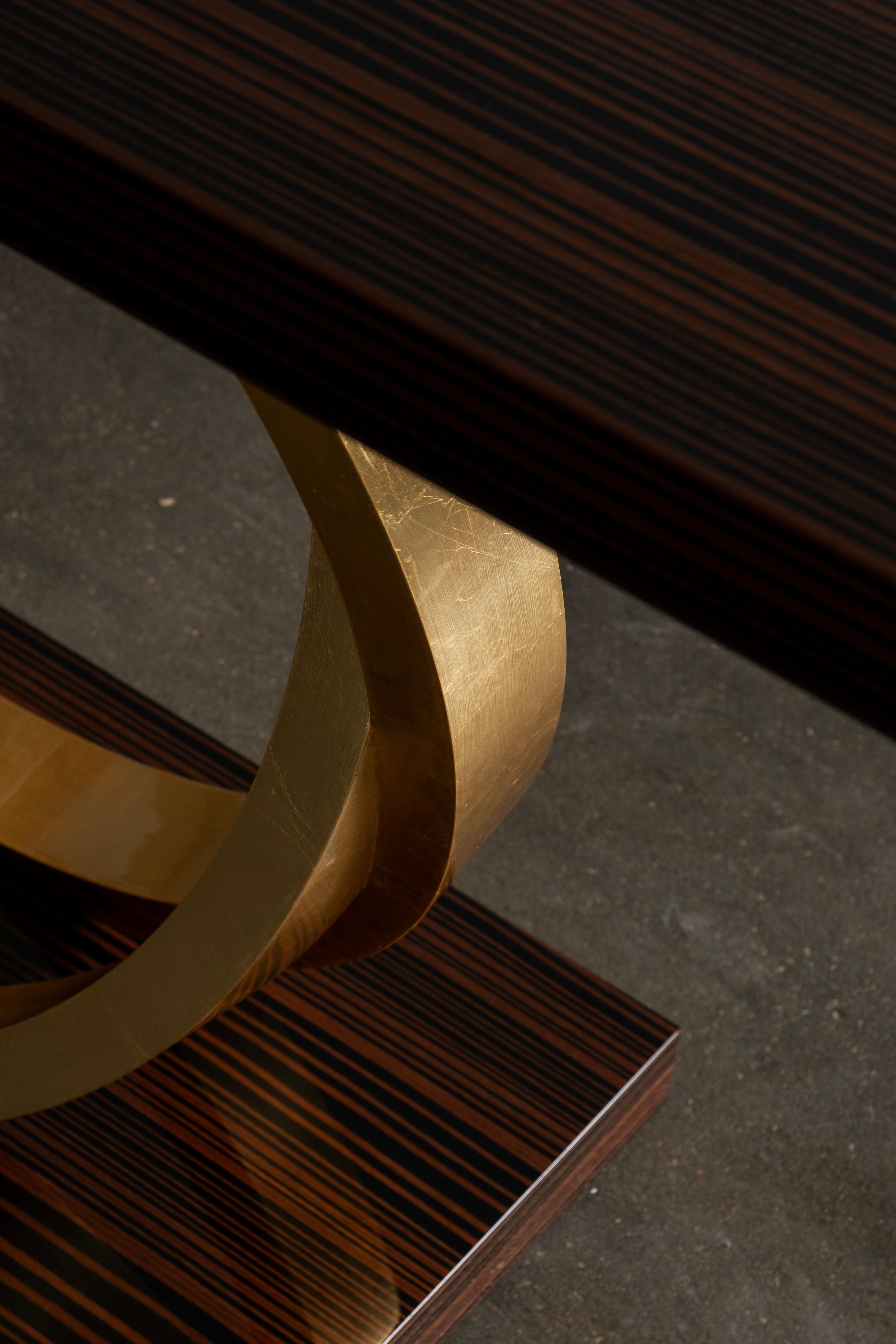 Contemporary Art Deco Armilar Console Table, Ebony Gold Leaf, Handmade Portugal by Greenapple