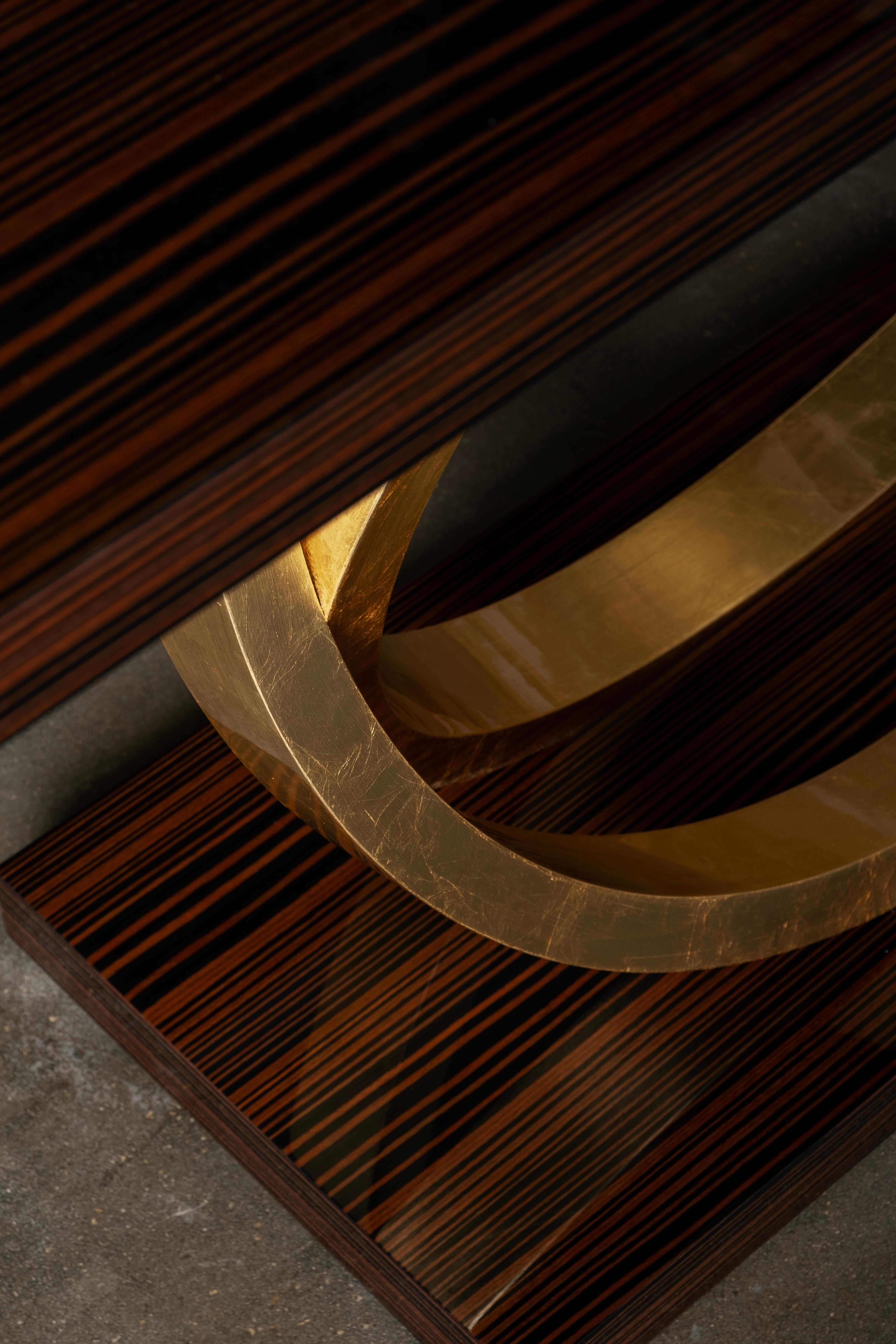 Table console Armilar Art Déco, feuille d'or ébène, fabriquée à la main au Portugal par Greenapple en vente 1