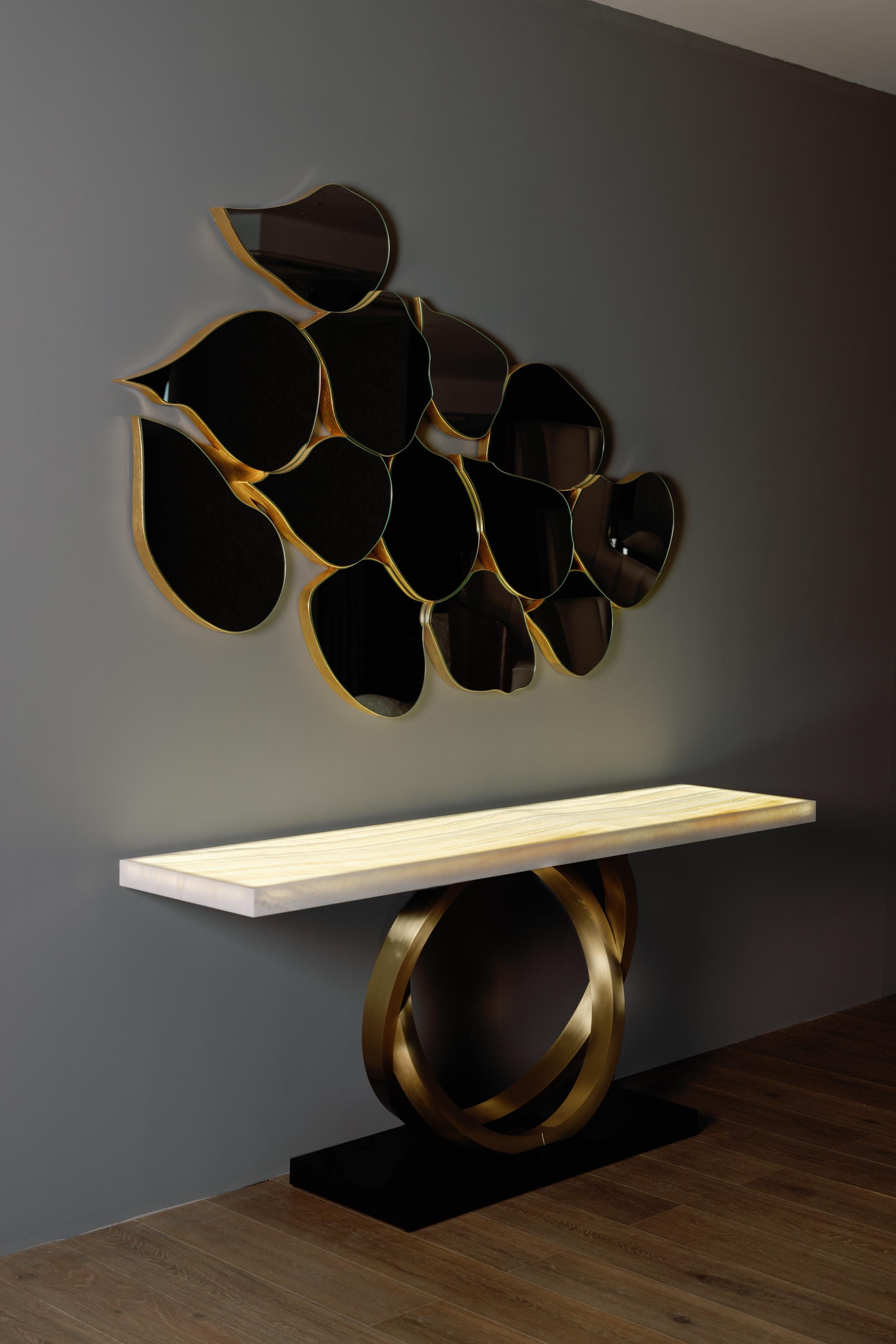 Hand-Crafted Modern Armilar Console Table, Grand Antique Noir Marble, Handmade by Greenapple For Sale