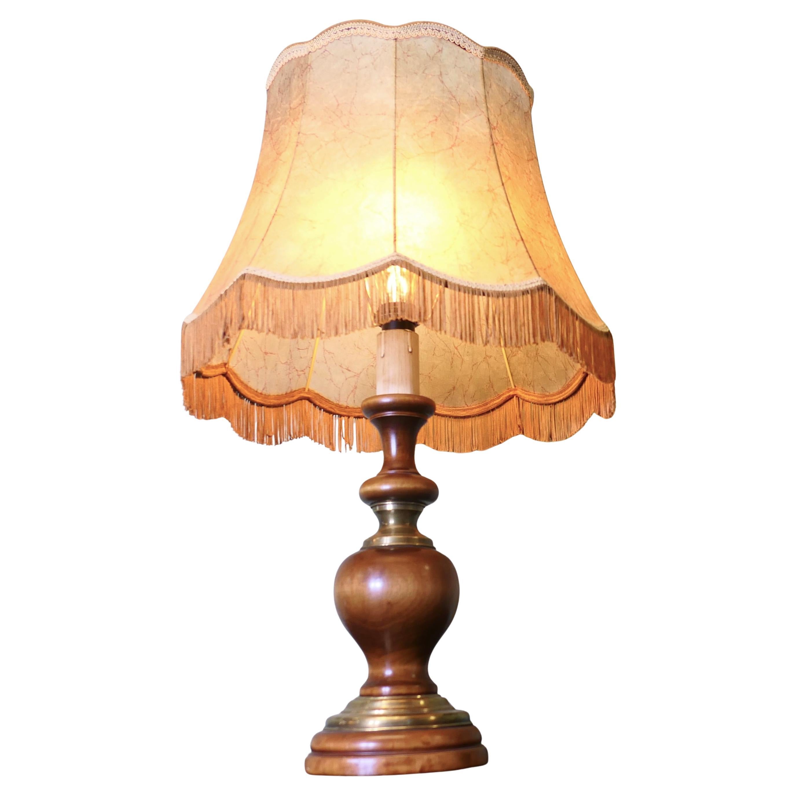 Art Deco Turned Walnut and Brass Table Lamp For Sale