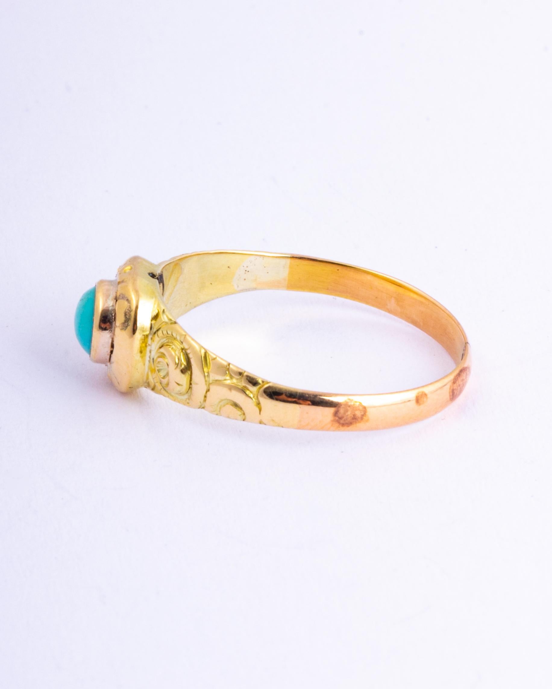 Art Deco Türkis und 18 Karat Gold Ring (Art déco) im Angebot