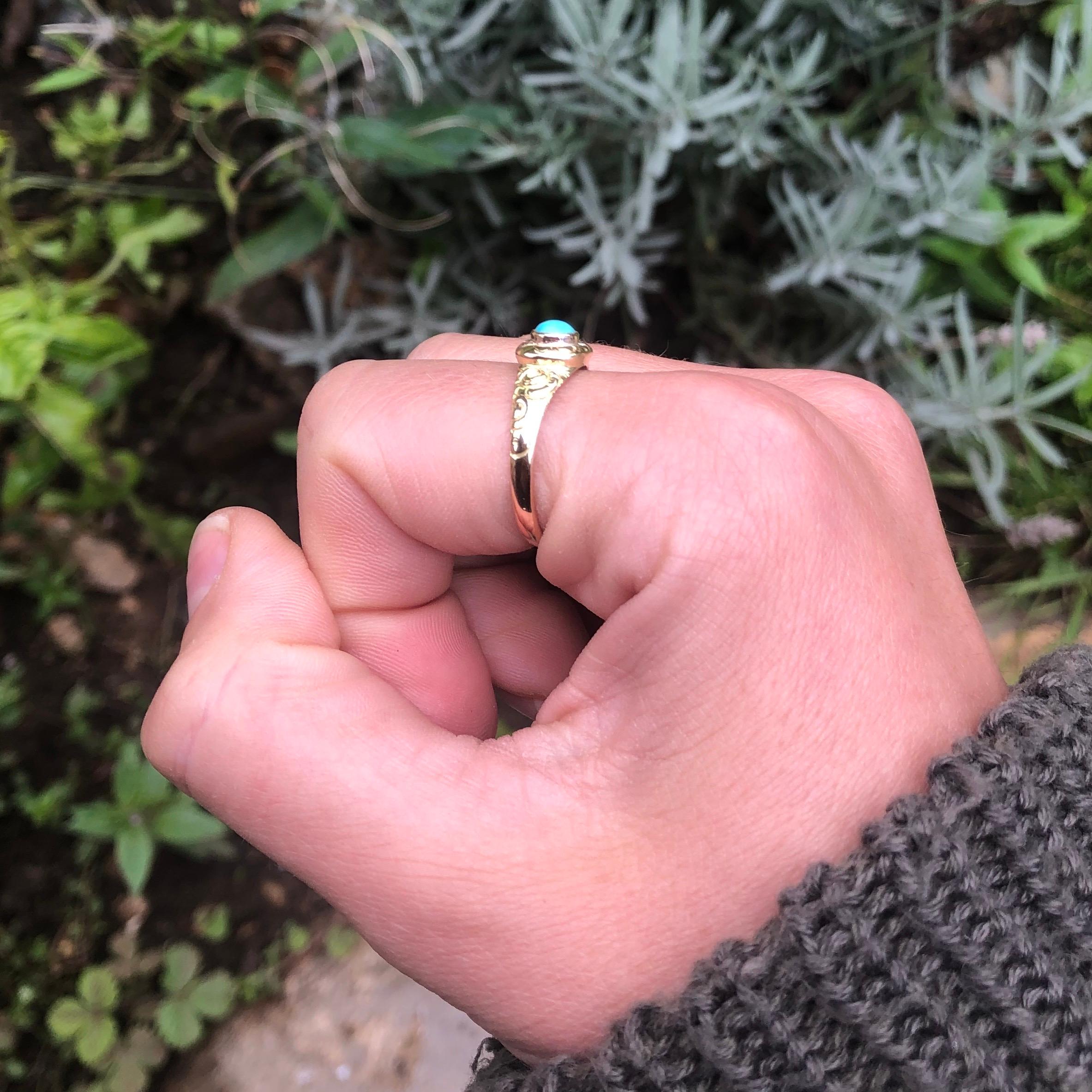 Art Deco Turquoise and 18 Carat Gold Ring For Sale 1