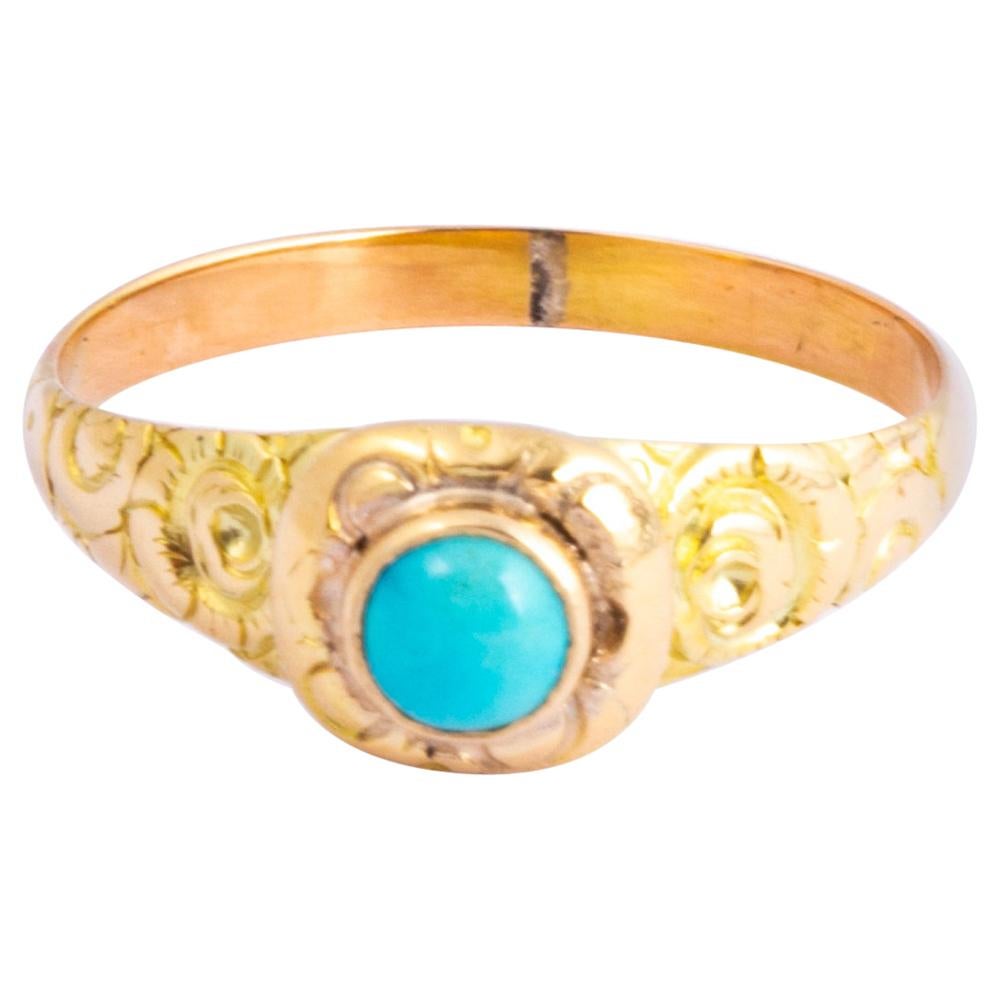 Art Deco Turquoise and 18 Carat Gold Ring For Sale