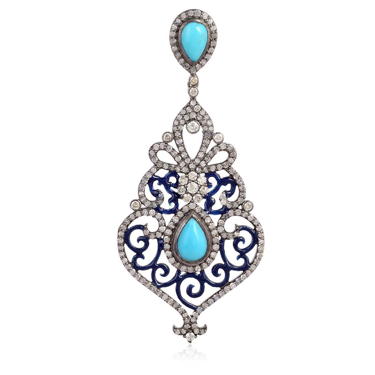 Art Deco Turquoise And Diamond Chandelier Earrings In Excellent Condition For Sale In Laguna Niguel, CA