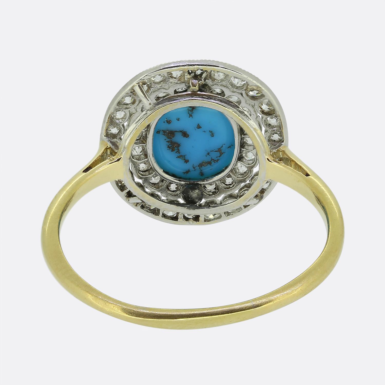 Art Deco Türkis und Diamant Cluster Ring (Alteuropäischer Brillantschliff) im Angebot