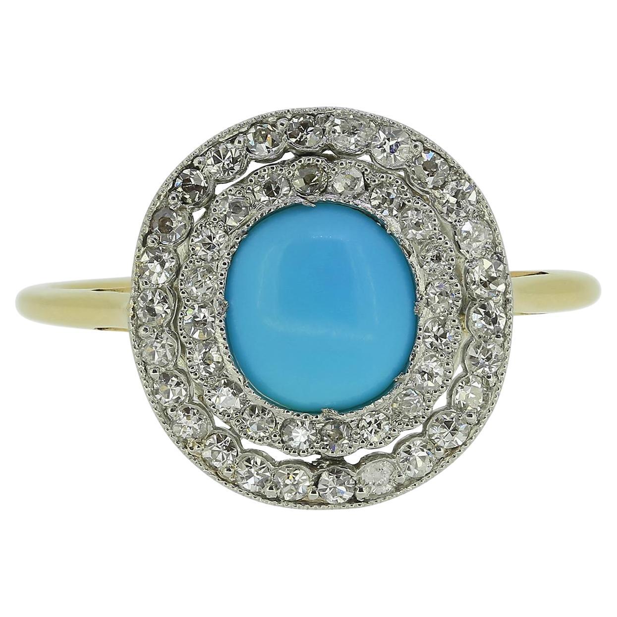 Bague Art déco en turquoise et diamants