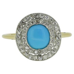 Art Deco Turquoise and Diamond Cluster Ring