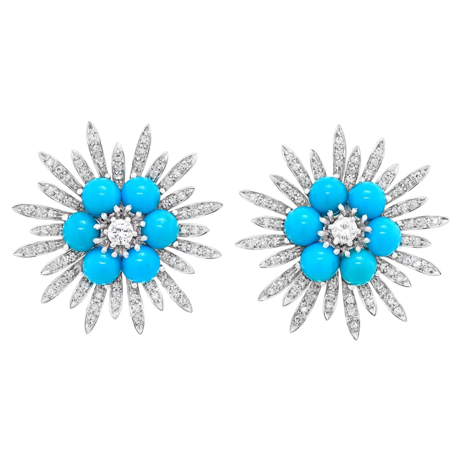 Art Deco Turquoise and Diamond Earrings