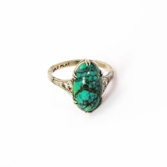 Art Deco Turquoise and Diamond Gold Platinum Ring