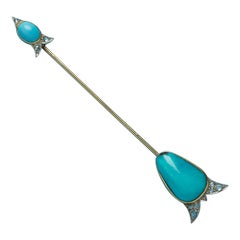 Art Deco Turquoise and Diamond Jabot Pin