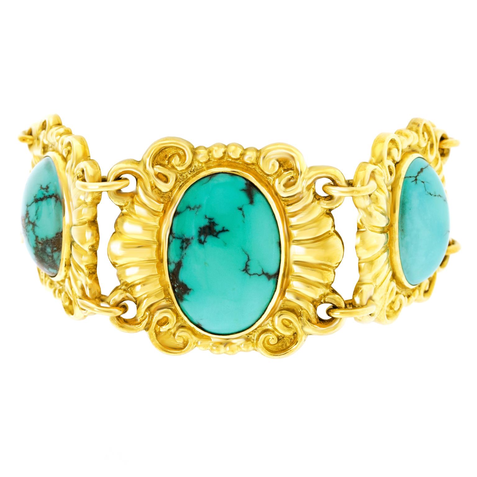 Bracelet Art Déco Turquoise et Or en vente 4