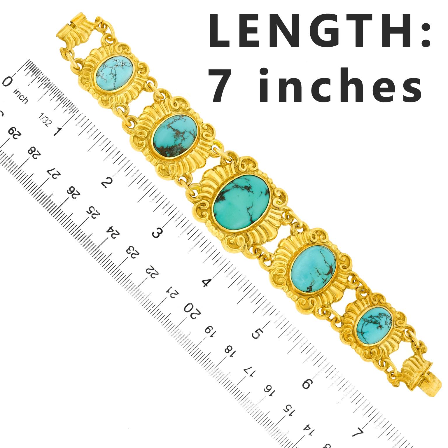 Bracelet Art Déco Turquoise et Or Unisexe en vente