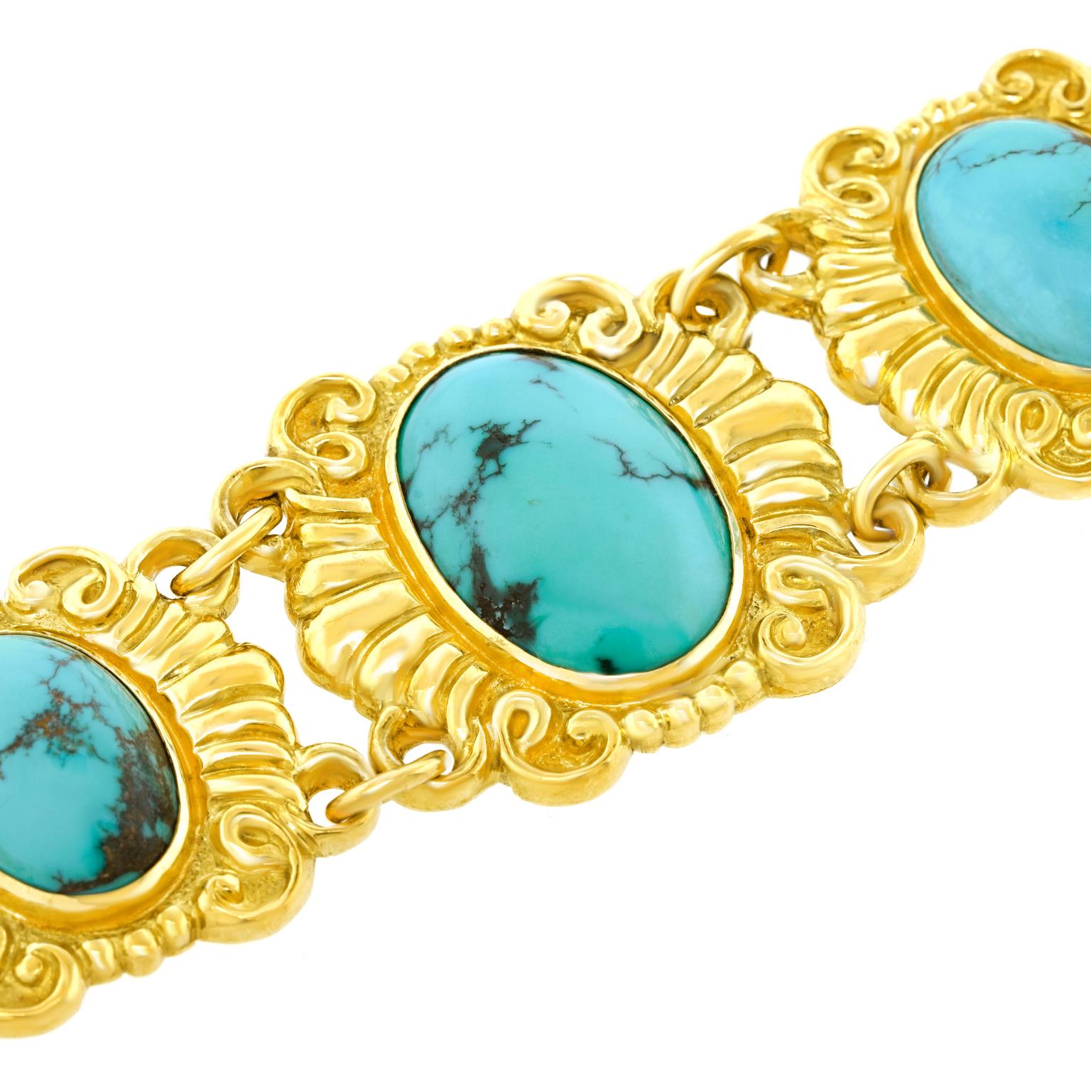 Bracelet Art Déco Turquoise et Or en vente 1