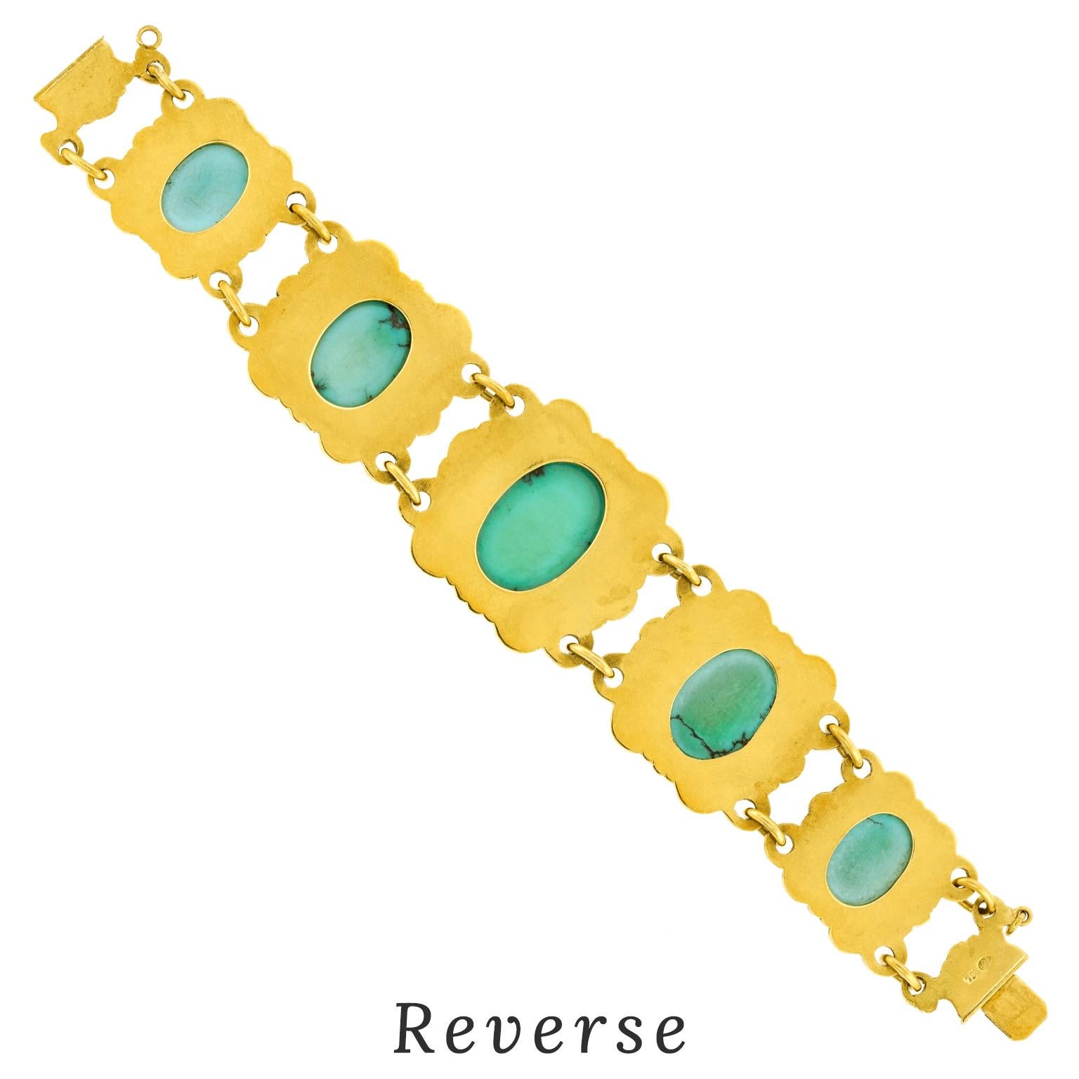 Bracelet Art Déco Turquoise et Or en vente 3