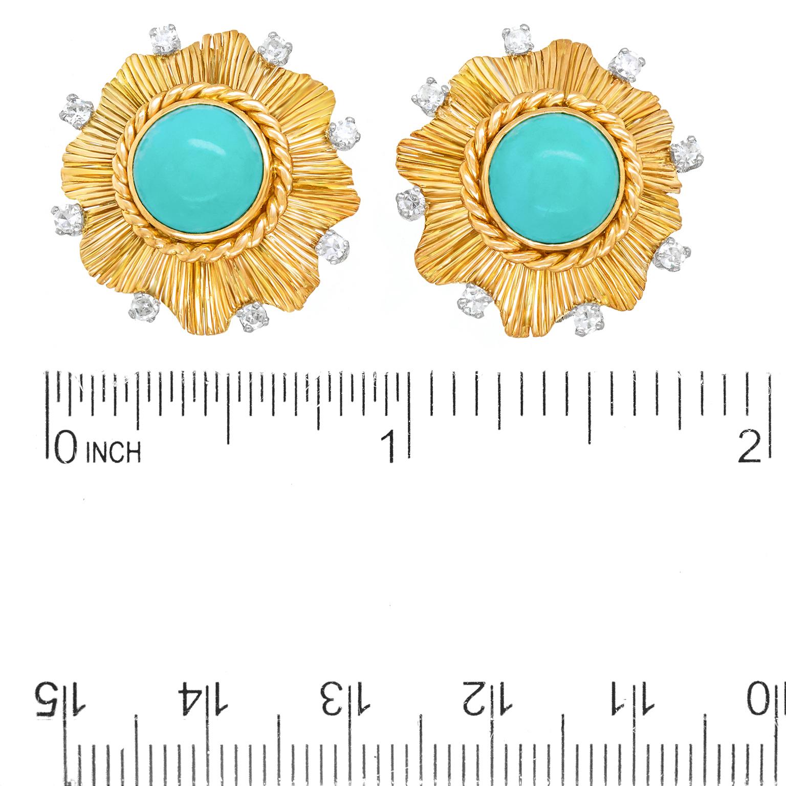 Art Deco Turquoise and Gold Earrings In Excellent Condition In Litchfield, CT