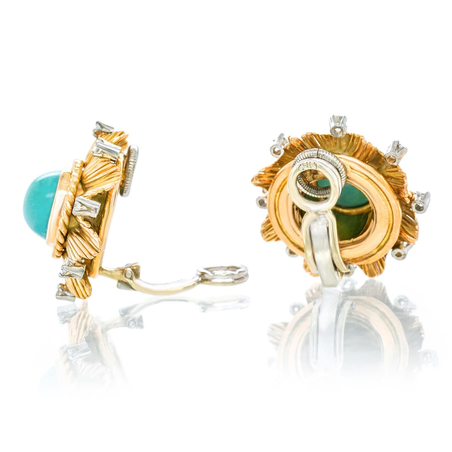 Art Deco Turquoise and Gold Earrings 1